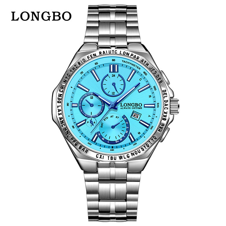 Men's Quartz Watch With Stainless Steel Strap And Single Folding Buckle, Featuring Tempered Glass Mirror And Pointer Display