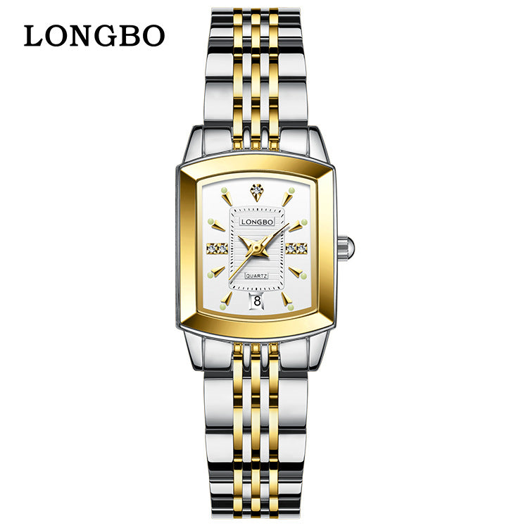 Quartz Watch Unisex With Stainless Steel Strap, Butterfly Double Snap Buckle, Tempered Glass Mirror, Pointer Display