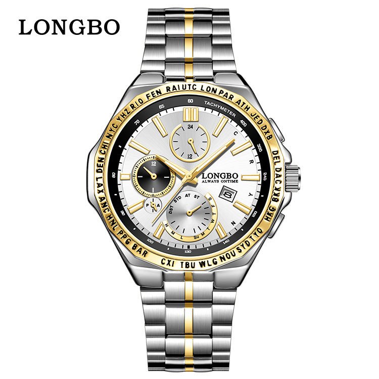 Men's Quartz Watch With Stainless Steel Strap And Single Folding Buckle, Featuring Tempered Glass Mirror And Pointer Display