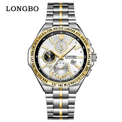 Men's Quartz Watch With Stainless Steel Strap And Single Folding Buckle, Featuring Tempered Glass Mirror And Pointer Display