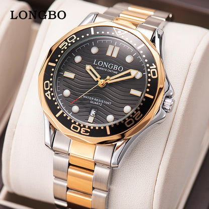 Men's Quartz Watch With Stainless Steel Strap, Tempered Glass Mirror, Pointer Display, And Single Folding Buckle
