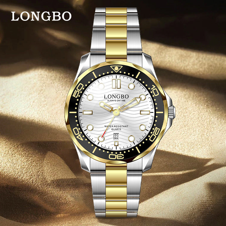 Men's Quartz Watch With Stainless Steel Strap, Tempered Glass Mirror, Pointer Display, And Single Folding Buckle