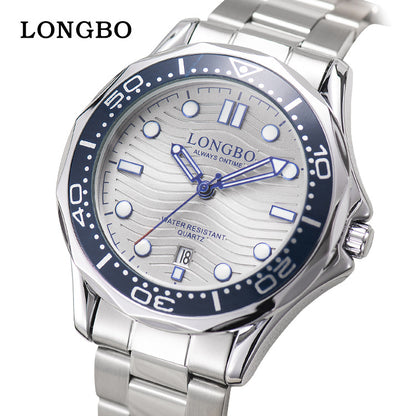 Men's Quartz Watch With Stainless Steel Strap, Tempered Glass Mirror, Pointer Display, And Single Folding Buckle
