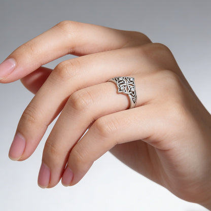 Celtic Knot Ring For Unisex Featuring Electroplated Silver Plated Finish With Rhinestones Inlay, Witches Knot Jewelry