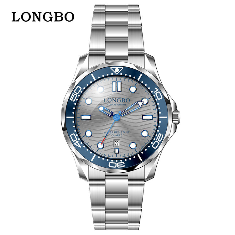 Men's Quartz Watch With Stainless Steel Strap, Tempered Glass Mirror, Pointer Display, And Single Folding Buckle