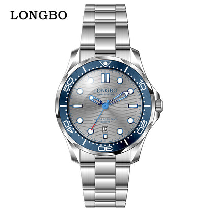 Men's Quartz Watch With Stainless Steel Strap, Tempered Glass Mirror, Pointer Display, And Single Folding Buckle