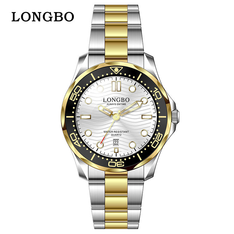 Men's Quartz Watch With Stainless Steel Strap, Tempered Glass Mirror, Pointer Display, And Single Folding Buckle