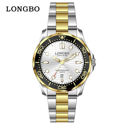 Men's Quartz Watch With Stainless Steel Strap, Tempered Glass Mirror, Pointer Display, And Single Folding Buckle