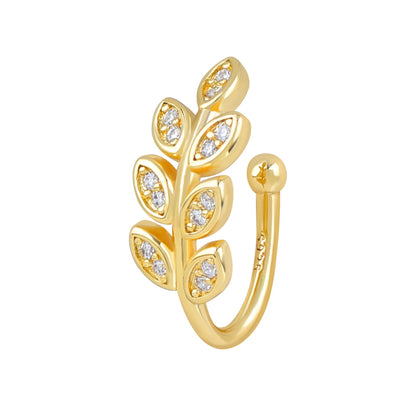 Leaves Ear Cuffs For Women In Hypoallergenic Copper With 18K Real Gold Plated And Zircon Inlay