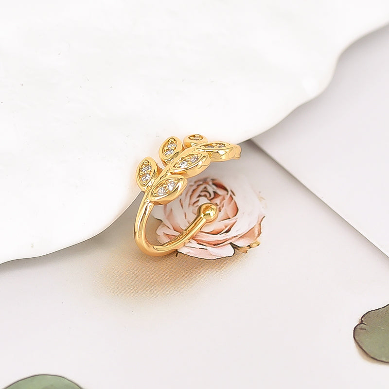 Leaves Ear Cuffs For Women In Hypoallergenic Copper With 18K Real Gold Plated And Zircon Inlay