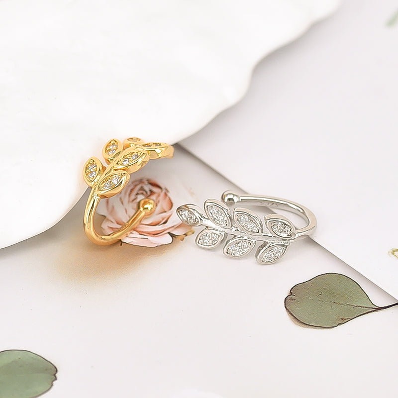 Leaves Ear Cuffs For Women In Hypoallergenic Copper With 18K Real Gold Plated And Zircon Inlay