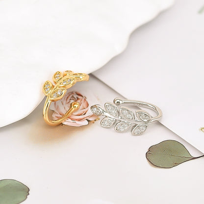 Leaves Ear Cuffs For Women In Hypoallergenic Copper With 18K Real Gold Plated And Zircon Inlay