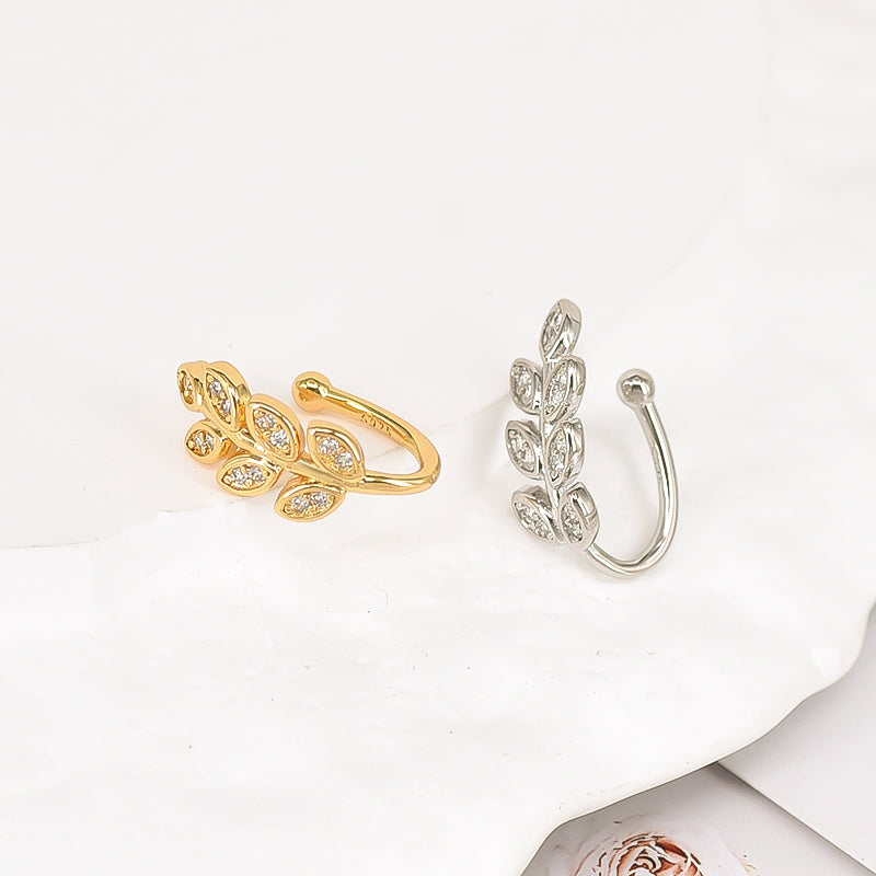 Leaves Ear Cuffs For Women In Hypoallergenic Copper With 18K Real Gold Plated And Zircon Inlay
