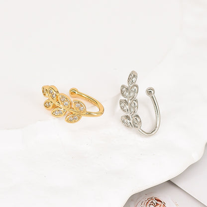 Leaves Ear Cuffs For Women In Hypoallergenic Copper With 18K Real Gold Plated And Zircon Inlay