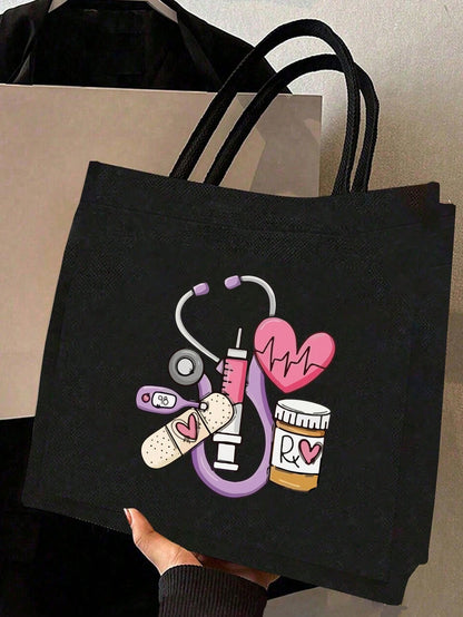 Electrocardiogram Square Polyester Cosmetic Bag For Women, Ideal For Nurses Day And All Seasons