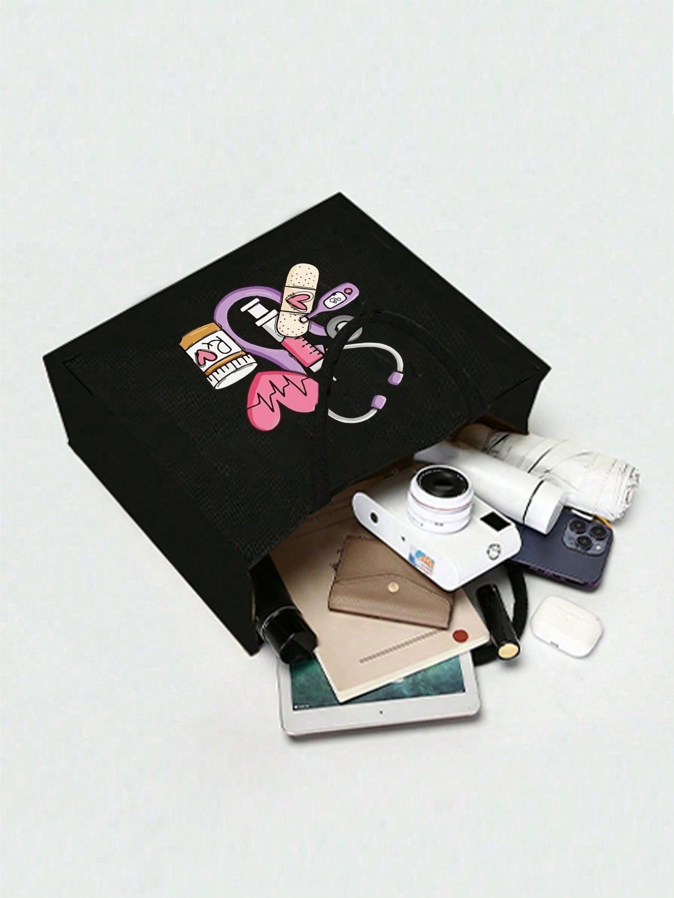 Electrocardiogram Square Polyester Cosmetic Bag For Women, Ideal For Nurses Day And All Seasons