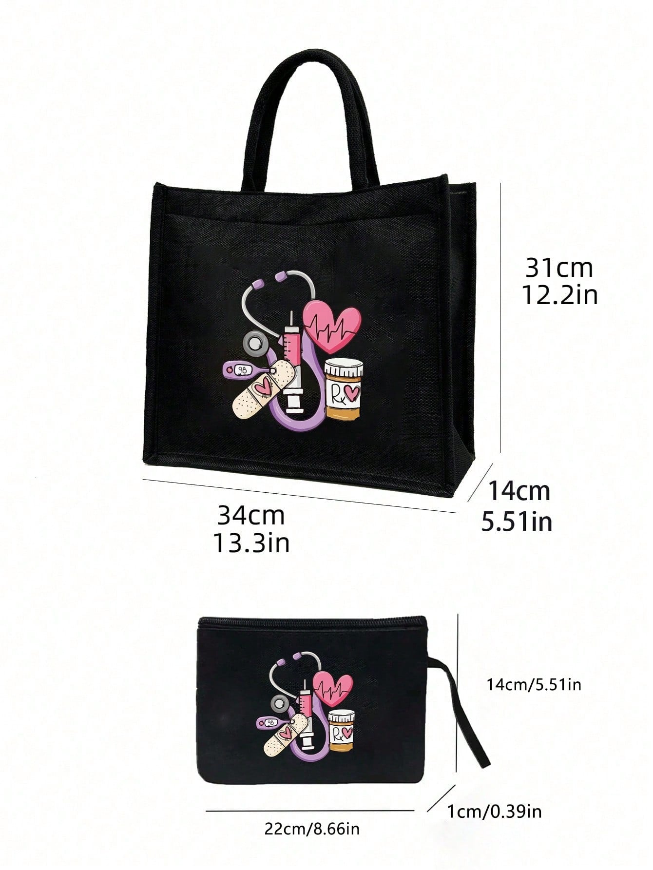 Electrocardiogram Square Polyester Cosmetic Bag For Women, Ideal For Nurses Day And All Seasons