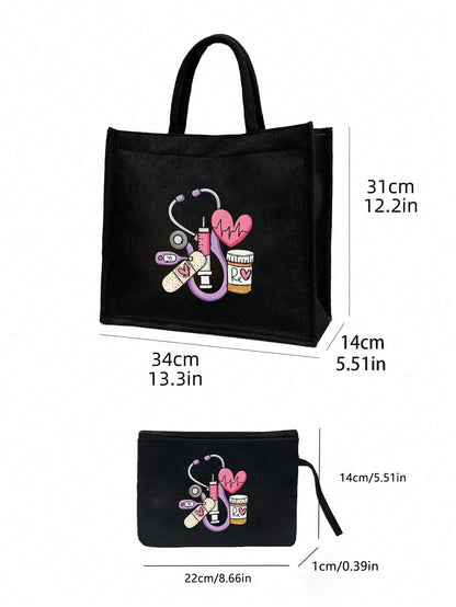 Electrocardiogram Square Polyester Cosmetic Bag For Women, Ideal For Nurses Day And All Seasons