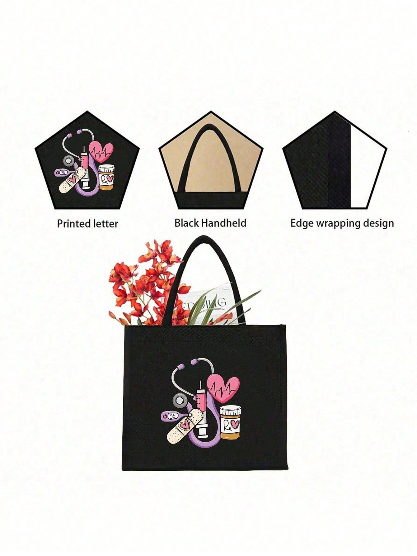 Electrocardiogram Square Polyester Cosmetic Bag For Women, Ideal For Nurses Day And All Seasons