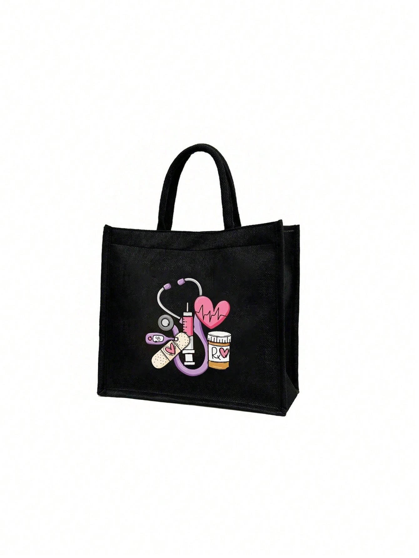 Electrocardiogram Square Polyester Cosmetic Bag For Women, Ideal For Nurses Day And All Seasons