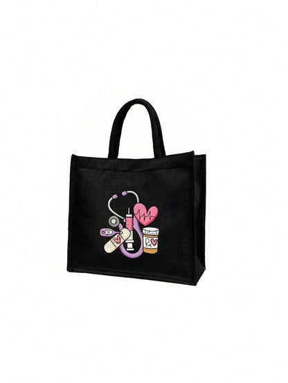 Electrocardiogram Square Polyester Cosmetic Bag For Women, Ideal For Nurses Day And All Seasons
