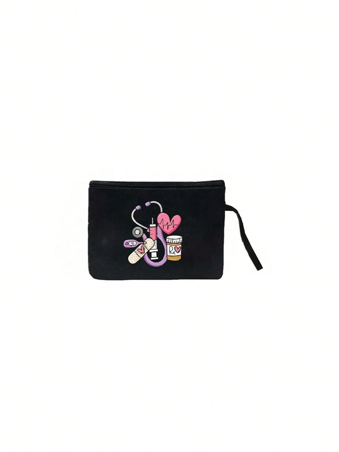 Electrocardiogram Square Polyester Cosmetic Bag For Women, Ideal For Nurses Day And All Seasons