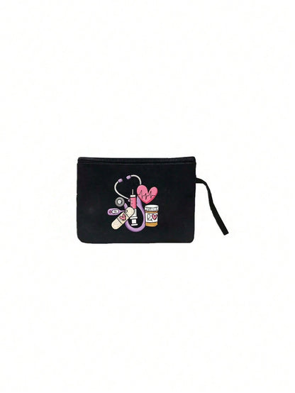 Electrocardiogram Square Polyester Cosmetic Bag For Women, Ideal For Nurses Day And All Seasons