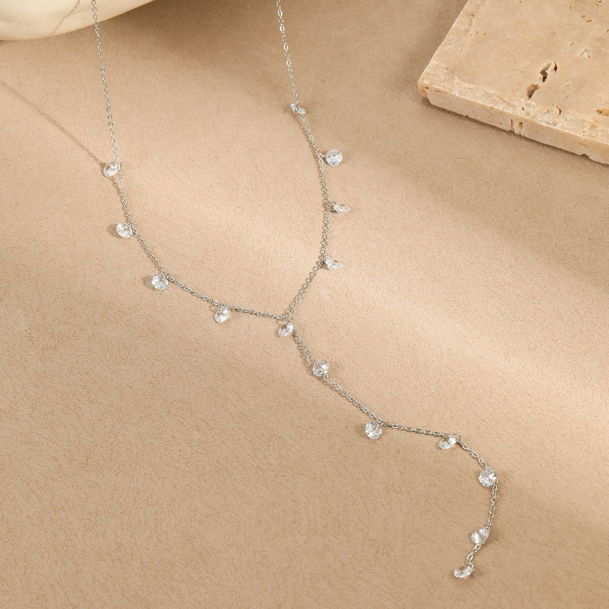 Geometric Necklace For Women In 304 Stainless Steel With Electroplated 18K Real Gold Plated Finish And Rhinestone Inlay