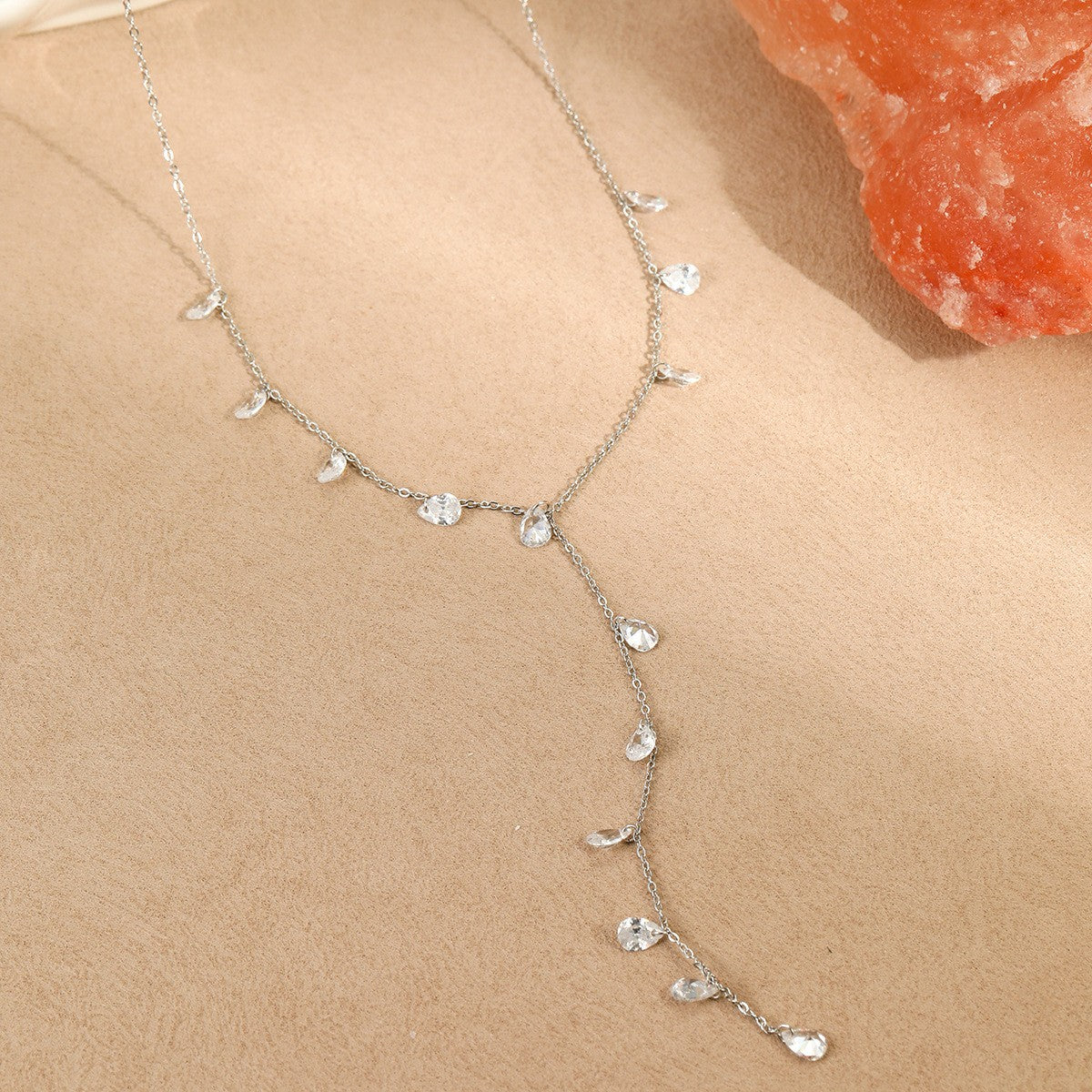 Geometric Necklace For Women In 304 Stainless Steel With Electroplated 18K Real Gold Plated Finish And Rhinestone Inlay