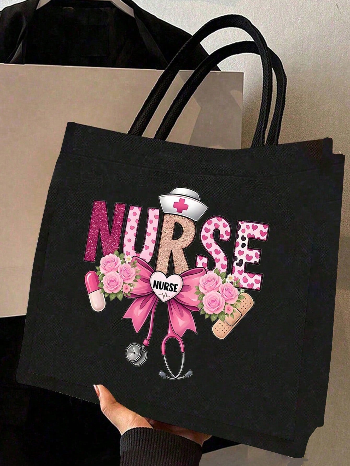 Women’s Square Polyester Cosmetic Bag With Cross Pattern, Suitable For All Seasons And Nurses Day Gift