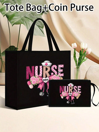 Women’s Square Polyester Cosmetic Bag With Cross Pattern, Suitable For All Seasons And Nurses Day Gift