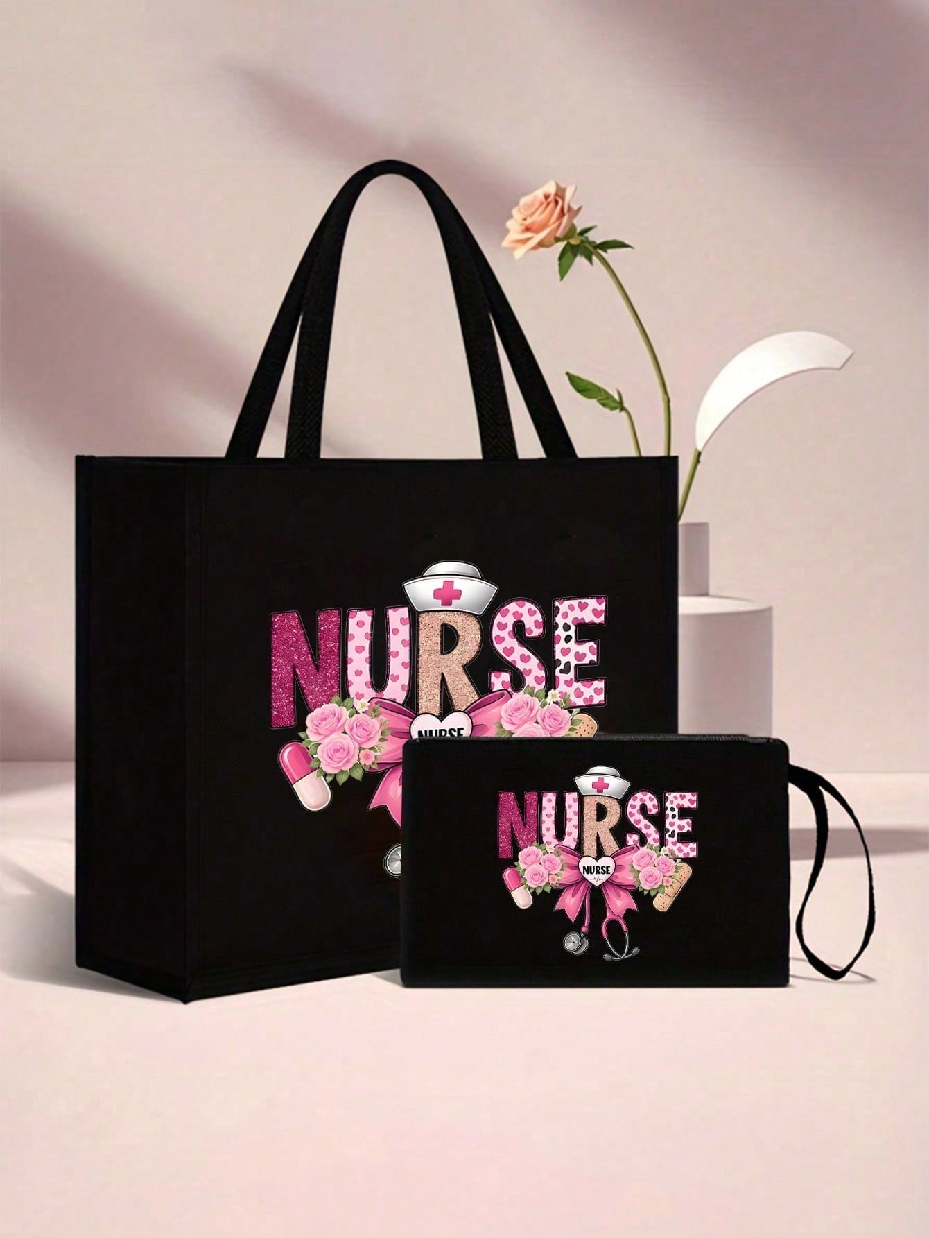 Women’s Square Polyester Cosmetic Bag With Cross Pattern, Suitable For All Seasons And Nurses Day Gift