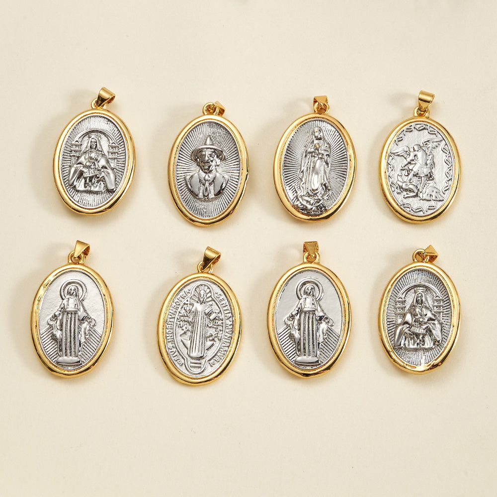 Virgin Mary Copper Pendant With 18K Gold Plated Electroplated Finish, 0.05µm-0.08µm Thickness, 1 Pc Package