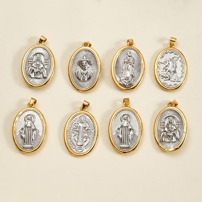 Virgin Mary Copper Pendant With 18K Gold Plated Electroplated Finish, 0.05µm-0.08µm Thickness, 1 Pc Package