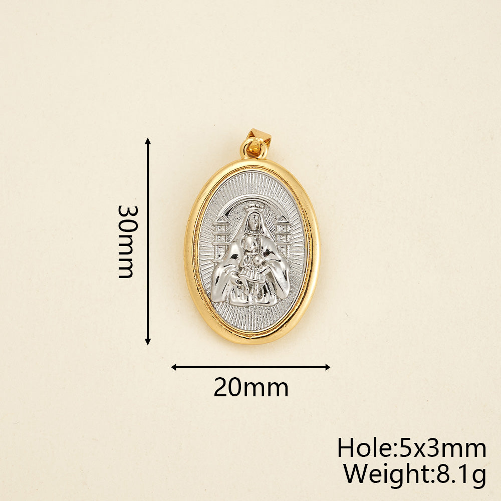 Virgin Mary Copper Pendant With 18K Gold Plated Electroplated Finish, 0.05µm-0.08µm Thickness, 1 Pc Package