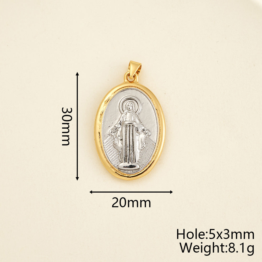 Virgin Mary Copper Pendant With 18K Gold Plated Electroplated Finish, 0.05µm-0.08µm Thickness, 1 Pc Package