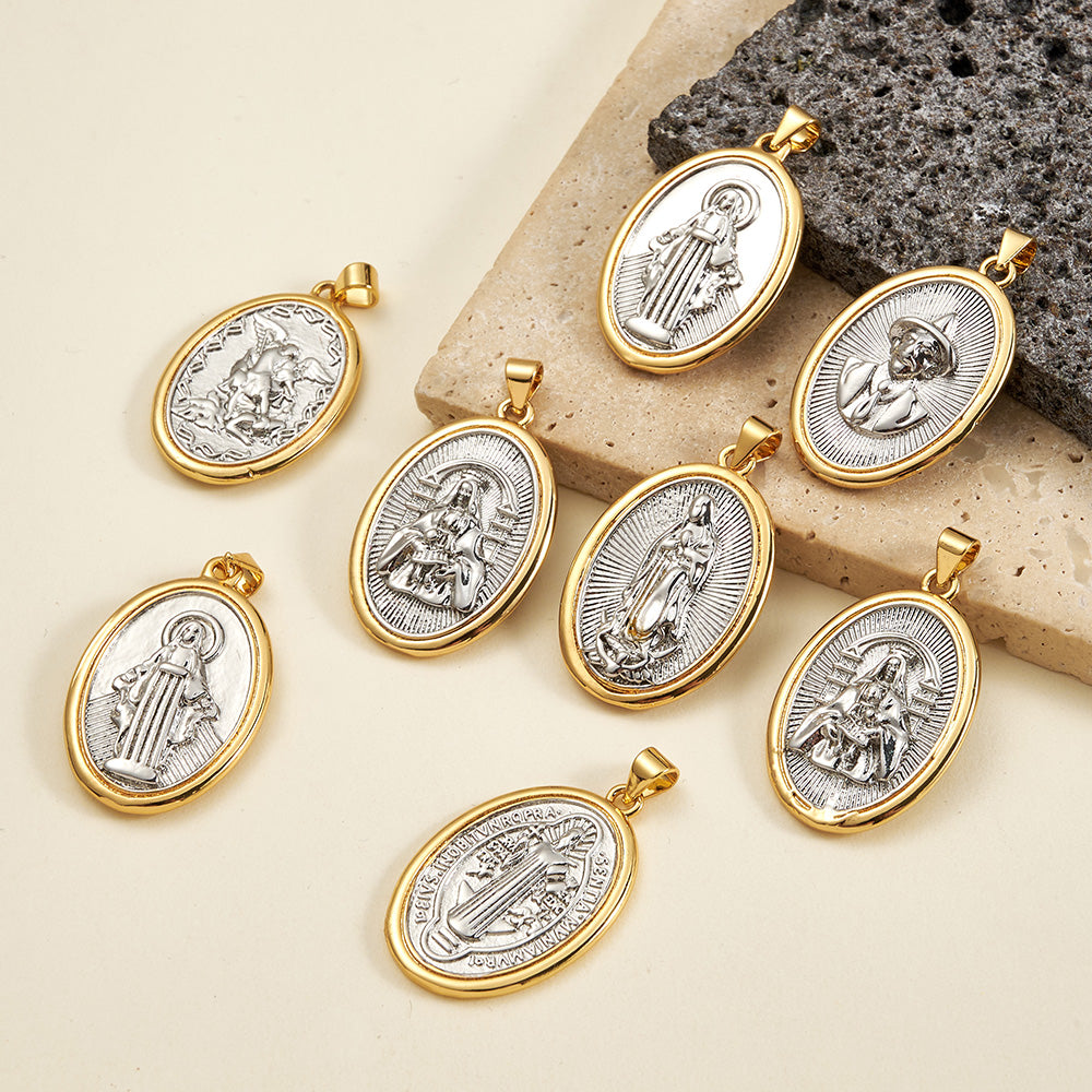 Virgin Mary Copper Pendant With 18K Gold Plated Electroplated Finish, 0.05µm-0.08µm Thickness, 1 Pc Package