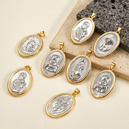 Virgin Mary Copper Pendant With 18K Gold Plated Electroplated Finish, 0.05µm-0.08µm Thickness, 1 Pc Package