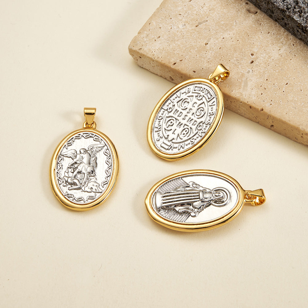 Virgin Mary Copper Pendant With 18K Gold Plated Electroplated Finish, 0.05µm-0.08µm Thickness, 1 Pc Package
