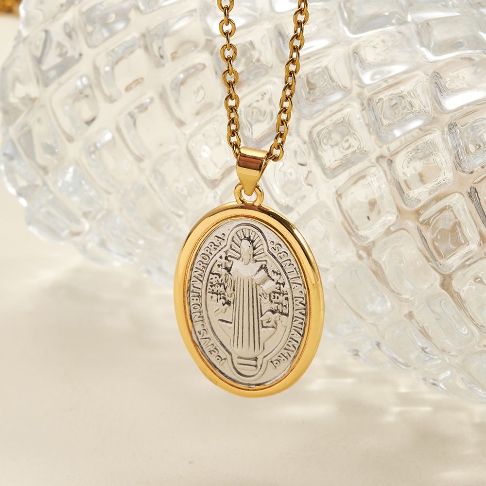 Virgin Mary Copper Pendant With 18K Gold Plated Electroplated Finish, 0.05µm-0.08µm Thickness, 1 Pc Package