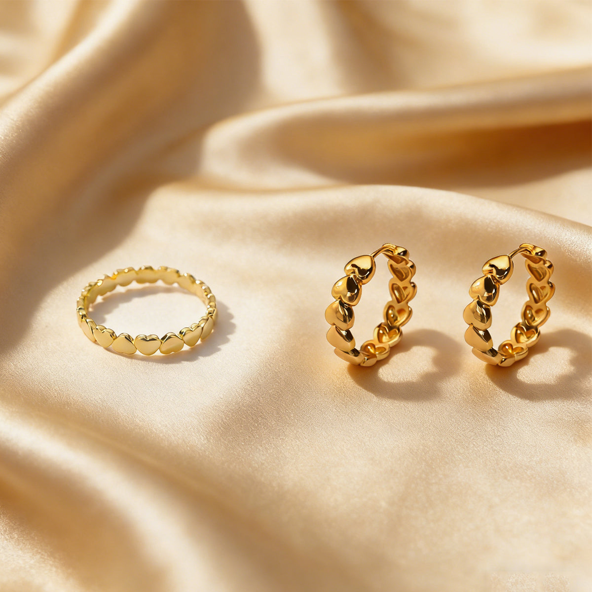 Heart Shape Jewelry Set For Women Featuring 304 Stainless Steel With 18K Real Gold Plated Finish, Perfect For Valentine's Day