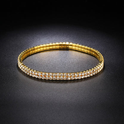Simple Style Copper Anklet With Bezel Setting Featuring Geometric Rhinestones, 14K Real Gold Plated With 0.03µm Thickness