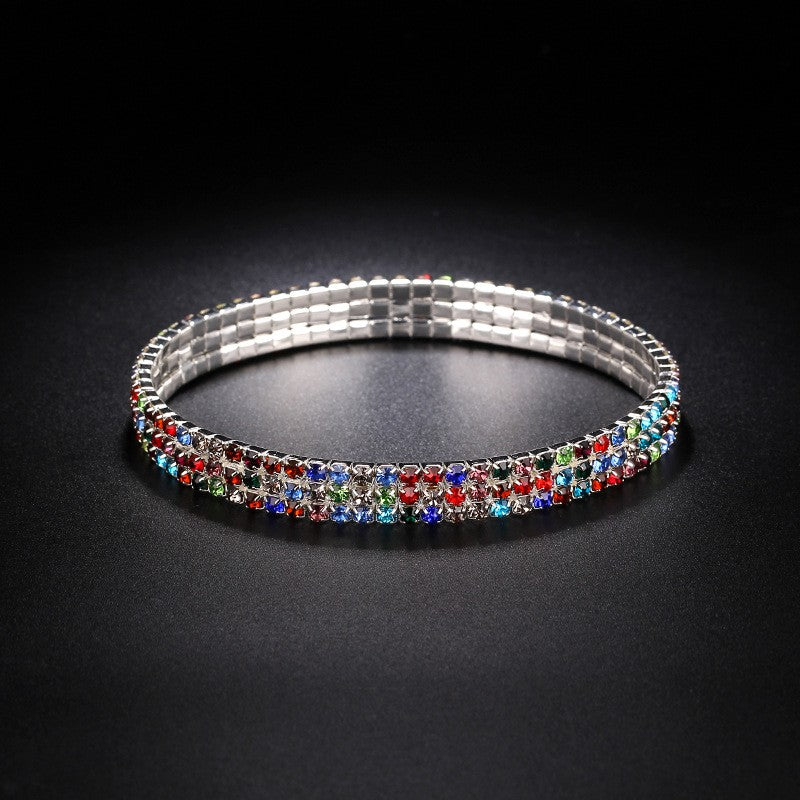 Simple Style Copper Anklet With Bezel Setting Featuring Geometric Rhinestones, 14K Real Gold Plated With 0.03µm Thickness