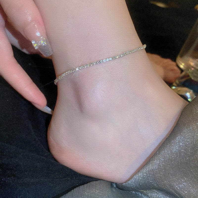 Simple Style Copper Anklet With Bezel Setting Featuring Geometric Rhinestones, 14K Real Gold Plated With 0.03µm Thickness
