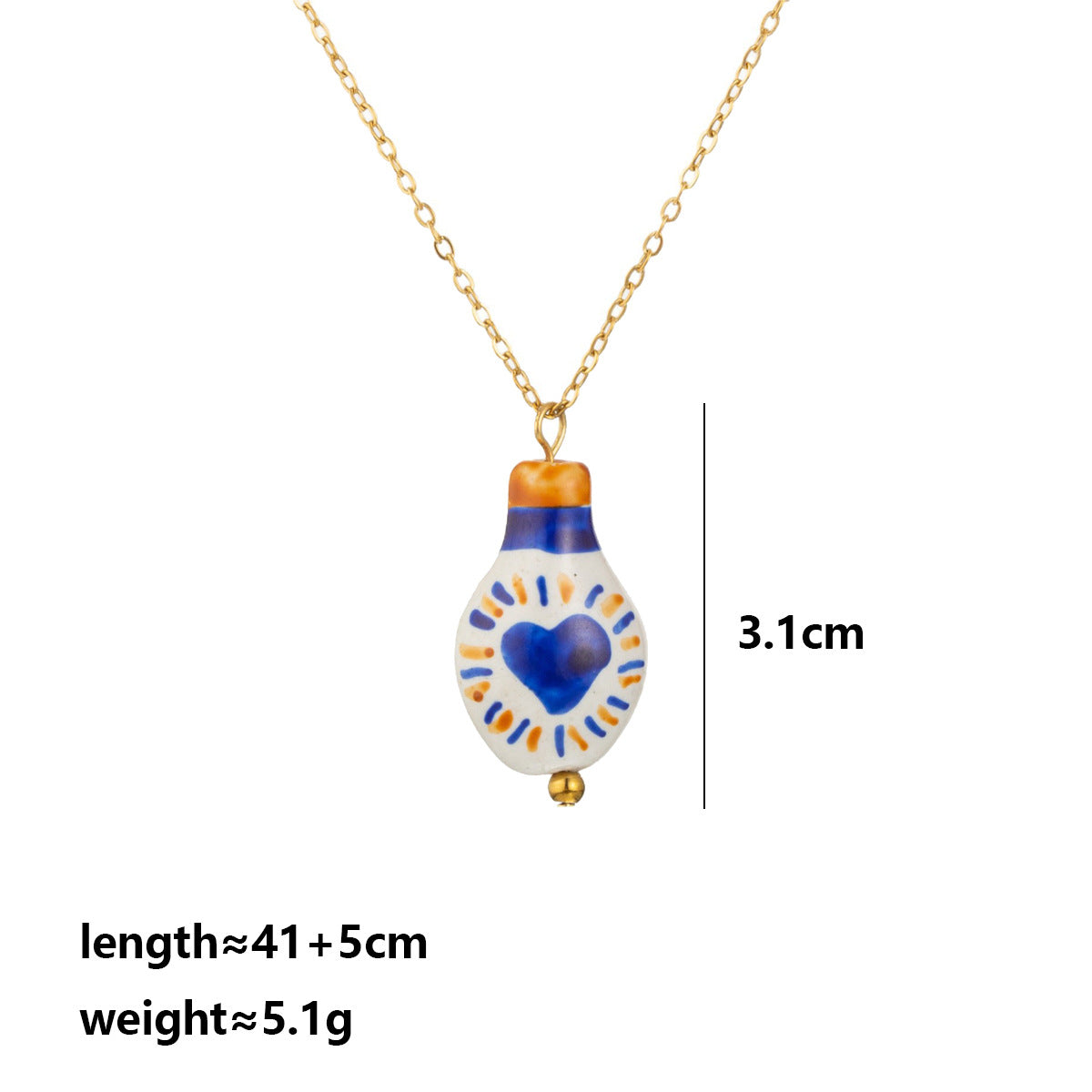 Cute Moon Pendant Necklace For Women In 304 Stainless Steel With 18K Real Gold Plated And Ceramics On Cable Chain