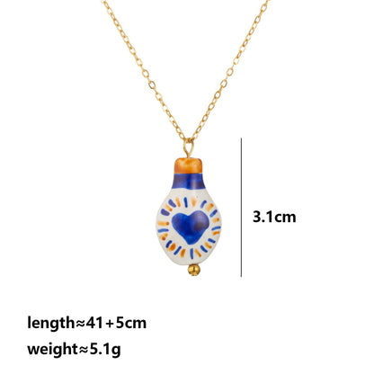 Cute Moon Pendant Necklace For Women In 304 Stainless Steel With 18K Real Gold Plated And Ceramics On Cable Chain