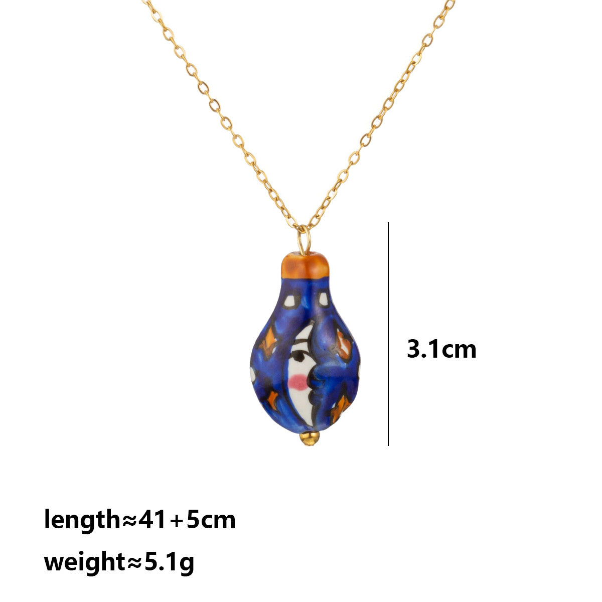 Cute Moon Pendant Necklace For Women In 304 Stainless Steel With 18K Real Gold Plated And Ceramics On Cable Chain