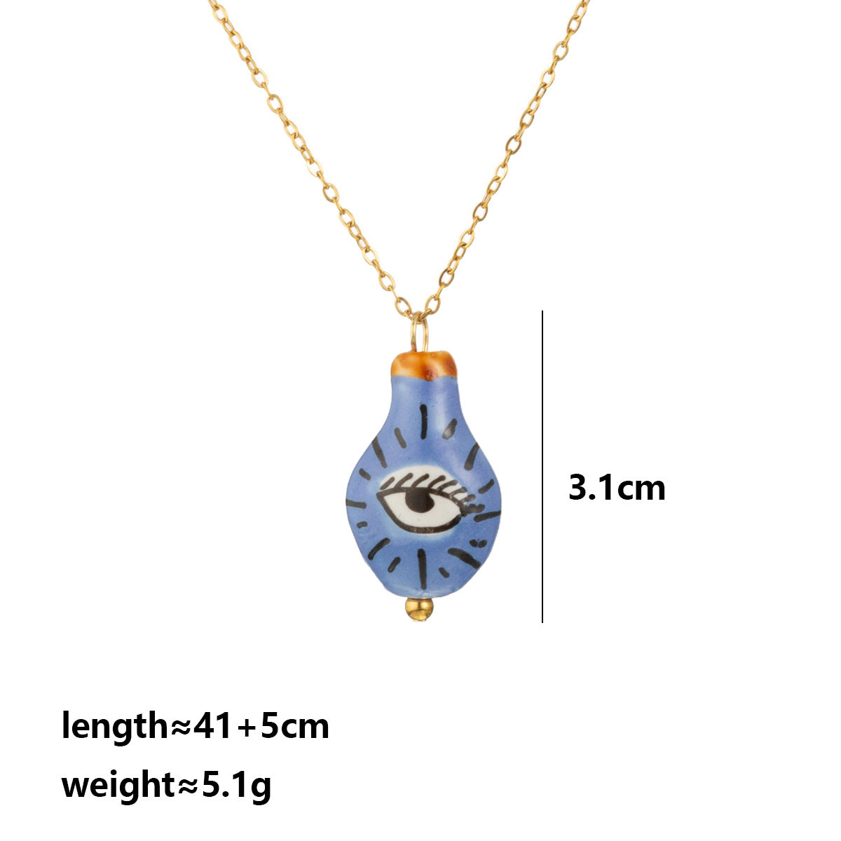 Cute Moon Pendant Necklace For Women In 304 Stainless Steel With 18K Real Gold Plated And Ceramics On Cable Chain