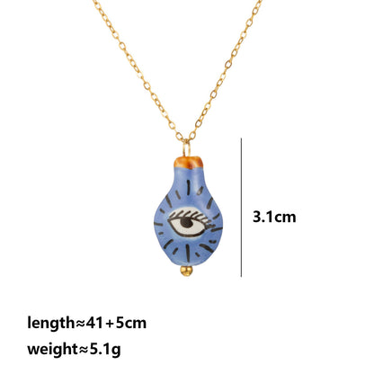 Cute Moon Pendant Necklace For Women In 304 Stainless Steel With 18K Real Gold Plated And Ceramics On Cable Chain