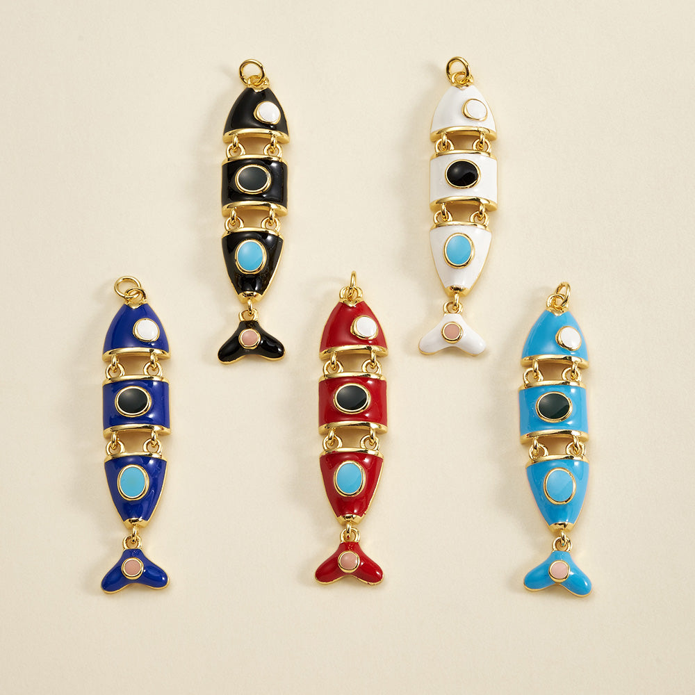 Fish Pendant In Copper With 18K Gold Plated Electroplating, Featuring 0.05µm-0.08µm Thickness And Enamel Craft, 1 Pc/Package
